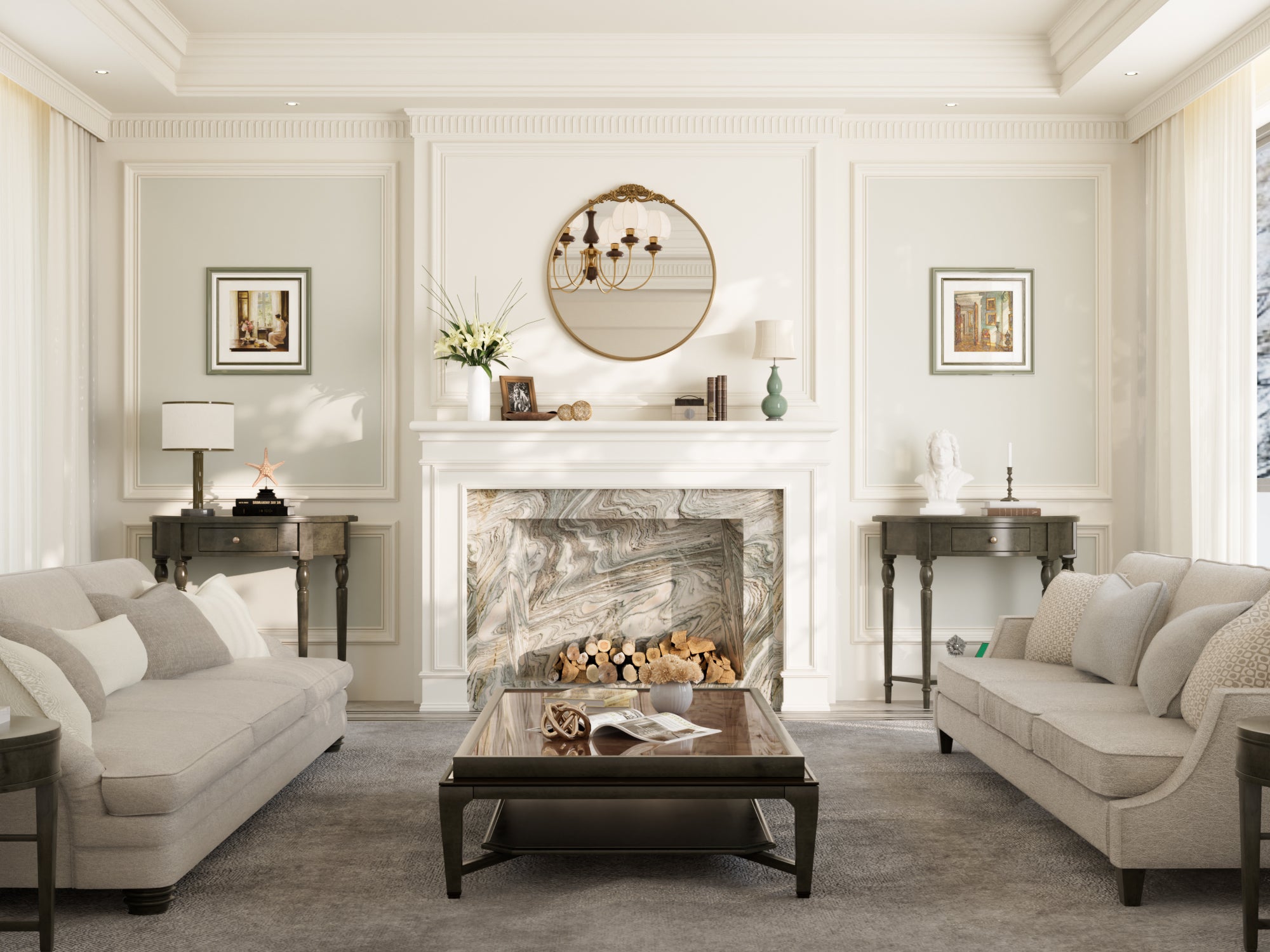 Vintage Gold Round Mirror with Metal Frame – Antique Wall-Mounted Vanity Mirror for Bedroom, Bathroom, or Fireplace, Baroque Style with French Cleat Mounting for Elegant Home Décor