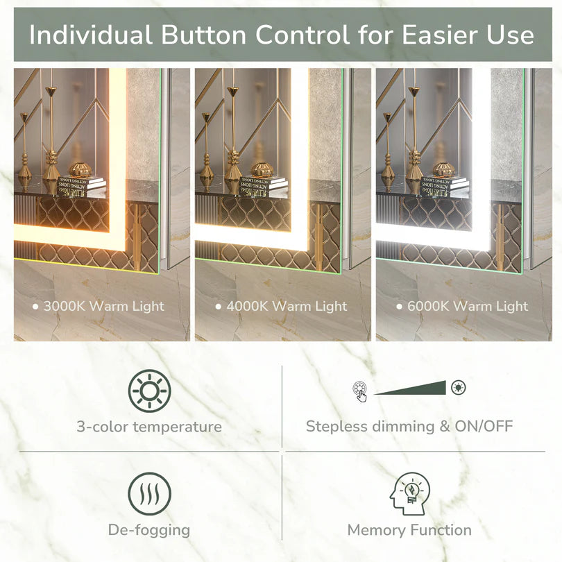 Recessed Medicine Cabinet with Lights 3 Colors Dimmable, Led Medicine Cabinet Mirror with Outlet and Defogger,2-Side Front Lit Bathroom Vanity,Restroom Mirror with Storage