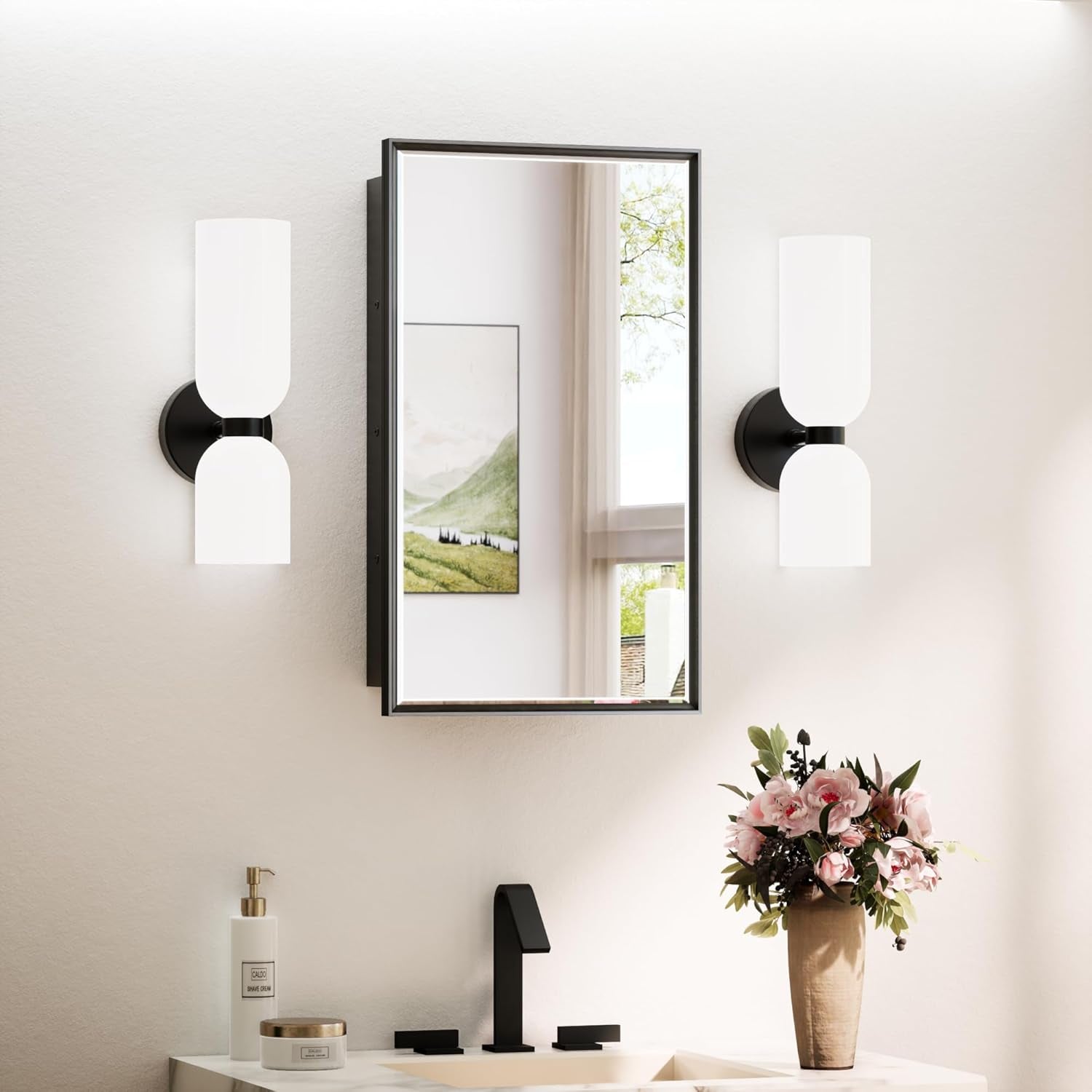 Wall Mounted Medicine Cabinet with Mirror – Aluminum Alloy Framed Bathroom Storage Cabinet with Beveled Mirrored Door, Modern Design for Vanity, Organized and Space-Saving Solution