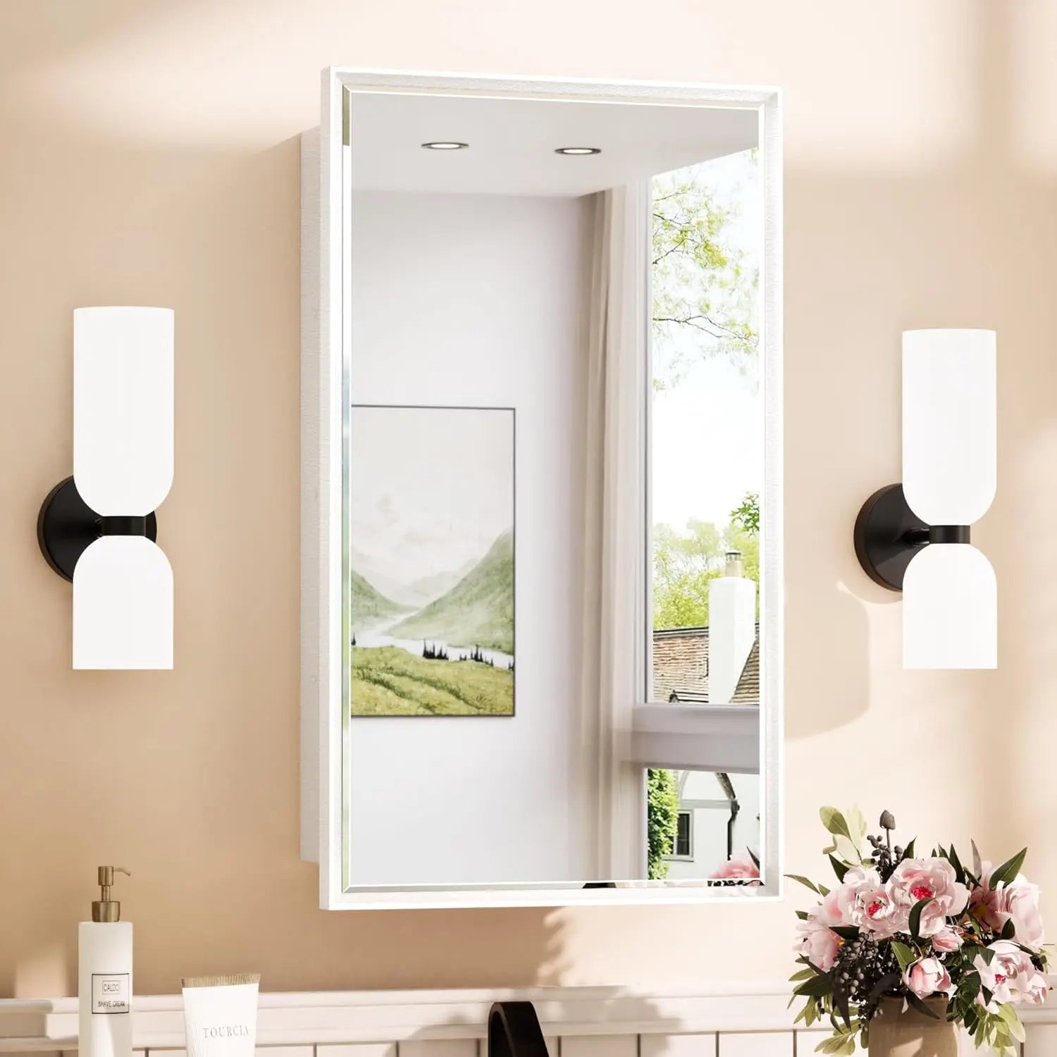 Wall Mounted Medicine Cabinet with Mirror – Aluminum Alloy Framed Bathroom Storage Cabinet with Beveled Mirrored Door, Modern Design for Vanity, Organized and Space-Saving Solution