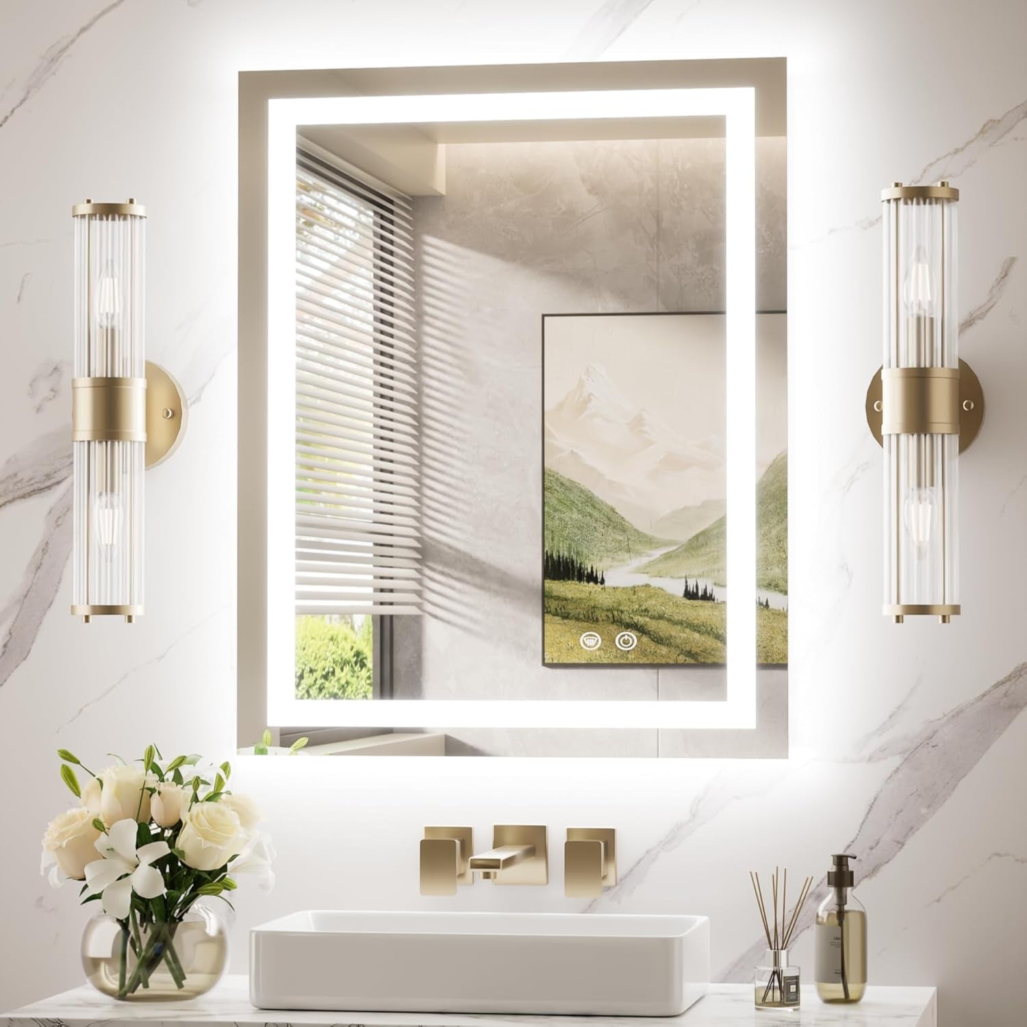 LED Mirror for Bathroom Vanity, Backlit + Front lit, LED Bathroom Mirror with Lights, Anti-Fog Backlit Mirrror with Tempered Glass, Waterproof, Memory Function, Shatterproof, UL Listed