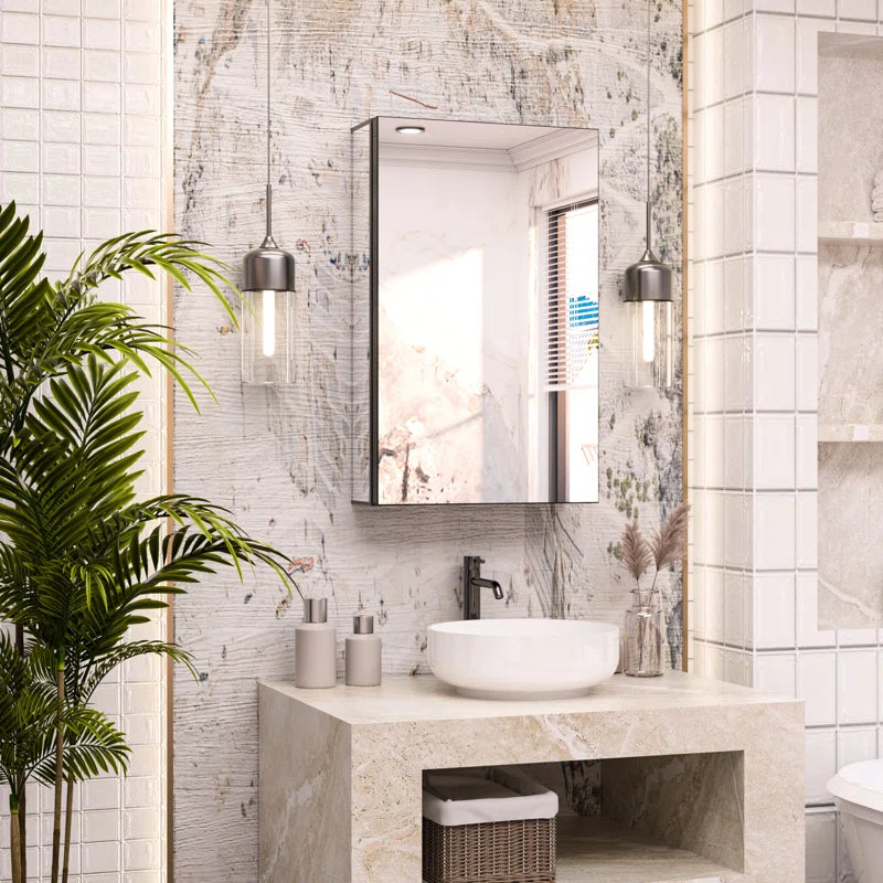 TokeShimi  Aluminum Medicine Cabinet with Mirror | Recessed or Surface Mount | Adjustable Tempered Glass Shelves | Modern Bathroom Storage Cabinet