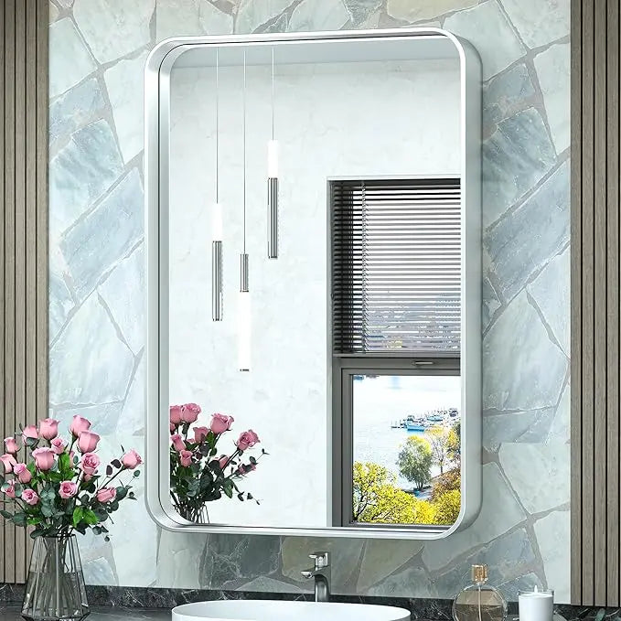 Bathroom Vanity Mirror with Brushed Gold Aluminum Frame – HD Tempered Glass Wall Mirror for Over Sink, Modern Design, Horizontal or Vertical Mount for Bathroom, Entryway, or Bedroom