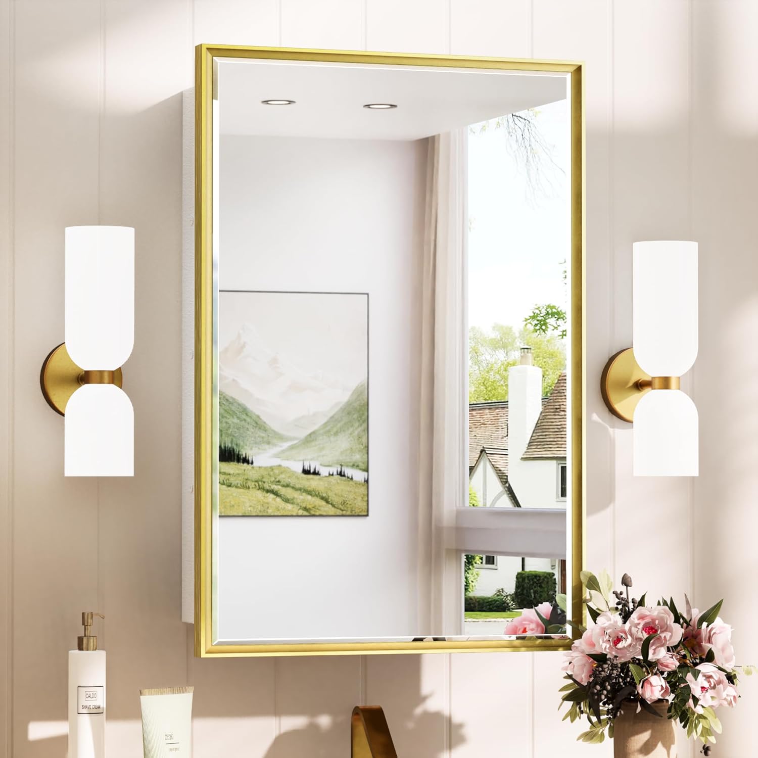 Wall Mounted Medicine Cabinet with Mirror – Aluminum Alloy Framed Bathroom Storage Cabinet with Beveled Mirrored Door, Modern Design for Vanity, Organized and Space-Saving Solution