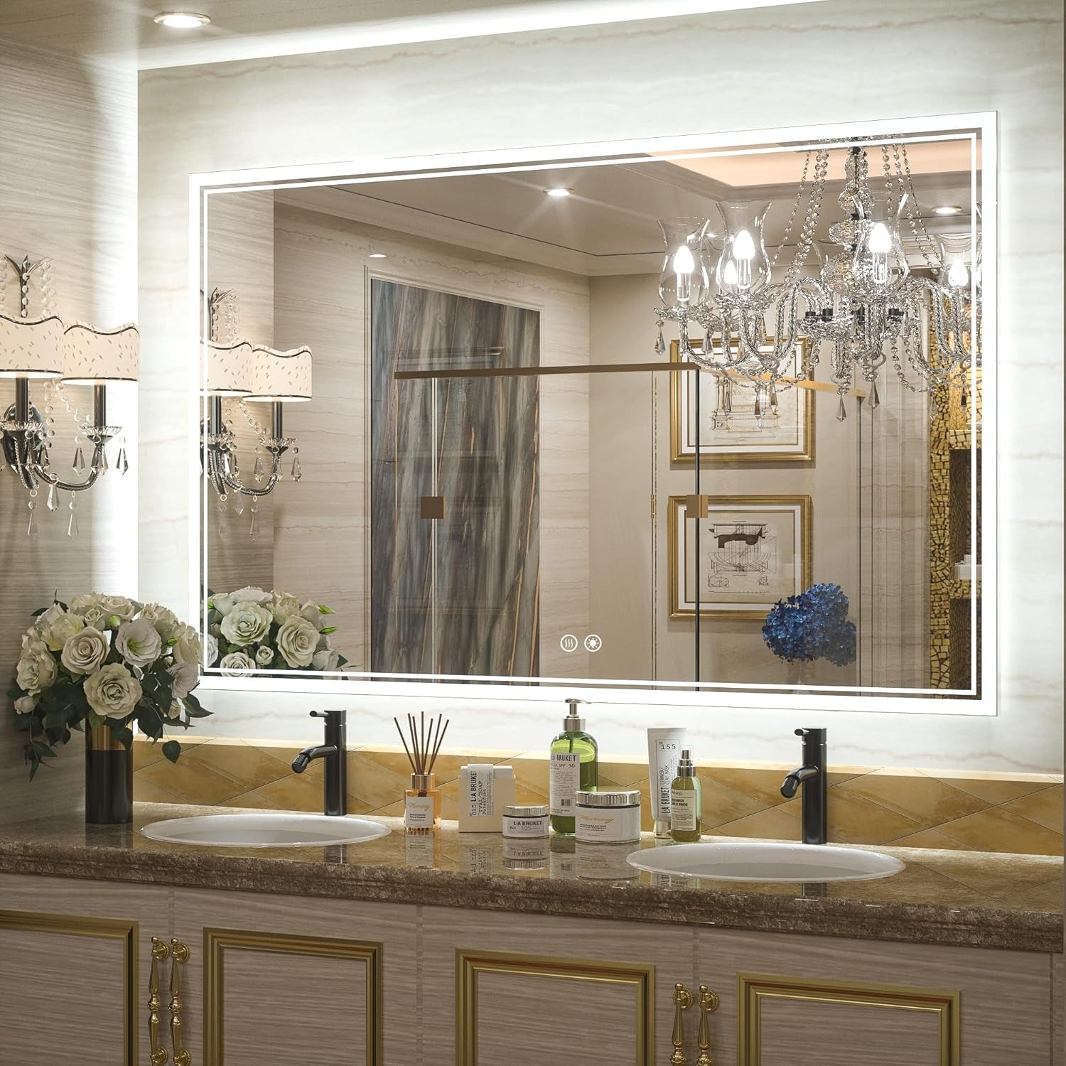 TokeShimi LED Bathroom Vanity Mirror with Lights, Wall Mounted Mirror Cabinet with Tri-Color Dimmable Lighting (3000K/4500K/6000K), Touch Sensor, Modern Storage Design