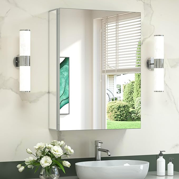 TokeShimi  Aluminum Medicine Cabinet with Mirror | Recessed or Surface Mount | Adjustable Tempered Glass Shelves | Modern Bathroom Storage Cabinet