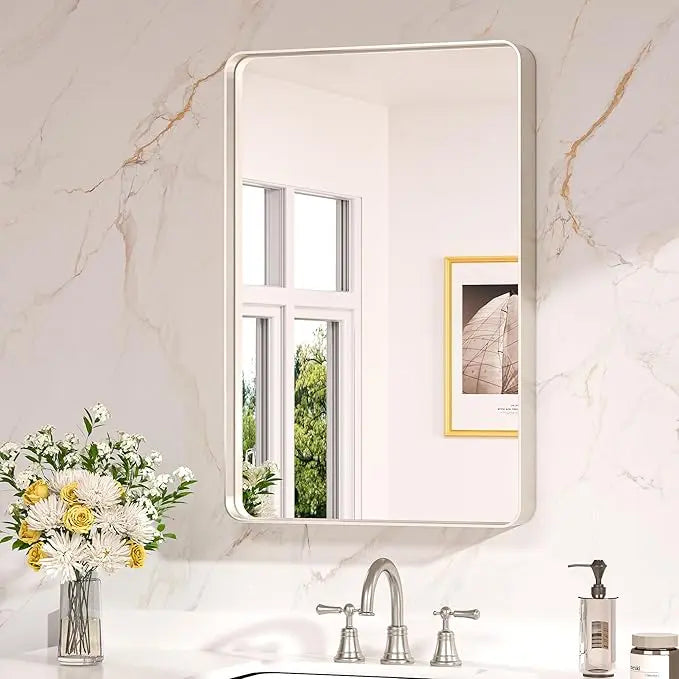 Bathroom Vanity Mirror – HD Tempered Glass Wall Mirror with Aluminum Frame, Horizontal or Vertical Mount, Modern Over Sink Mirror for Bathroom, Entryway, or Bedroom