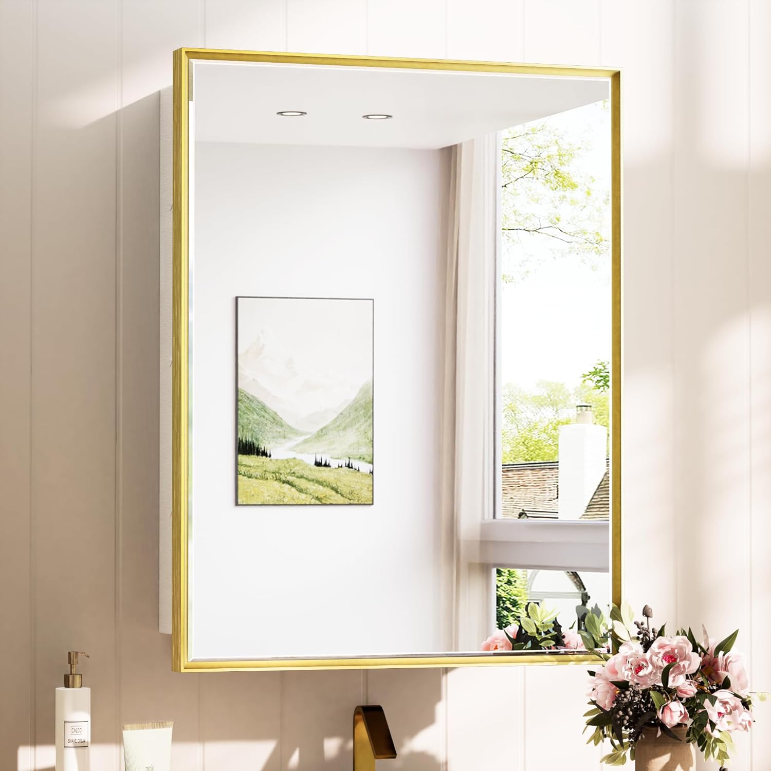 Wall Mounted Medicine Cabinet with Mirror – Aluminum Alloy Framed Bathroom Storage Cabinet with Beveled Mirrored Door, Modern Design for Vanity, Organized and Space-Saving Solution