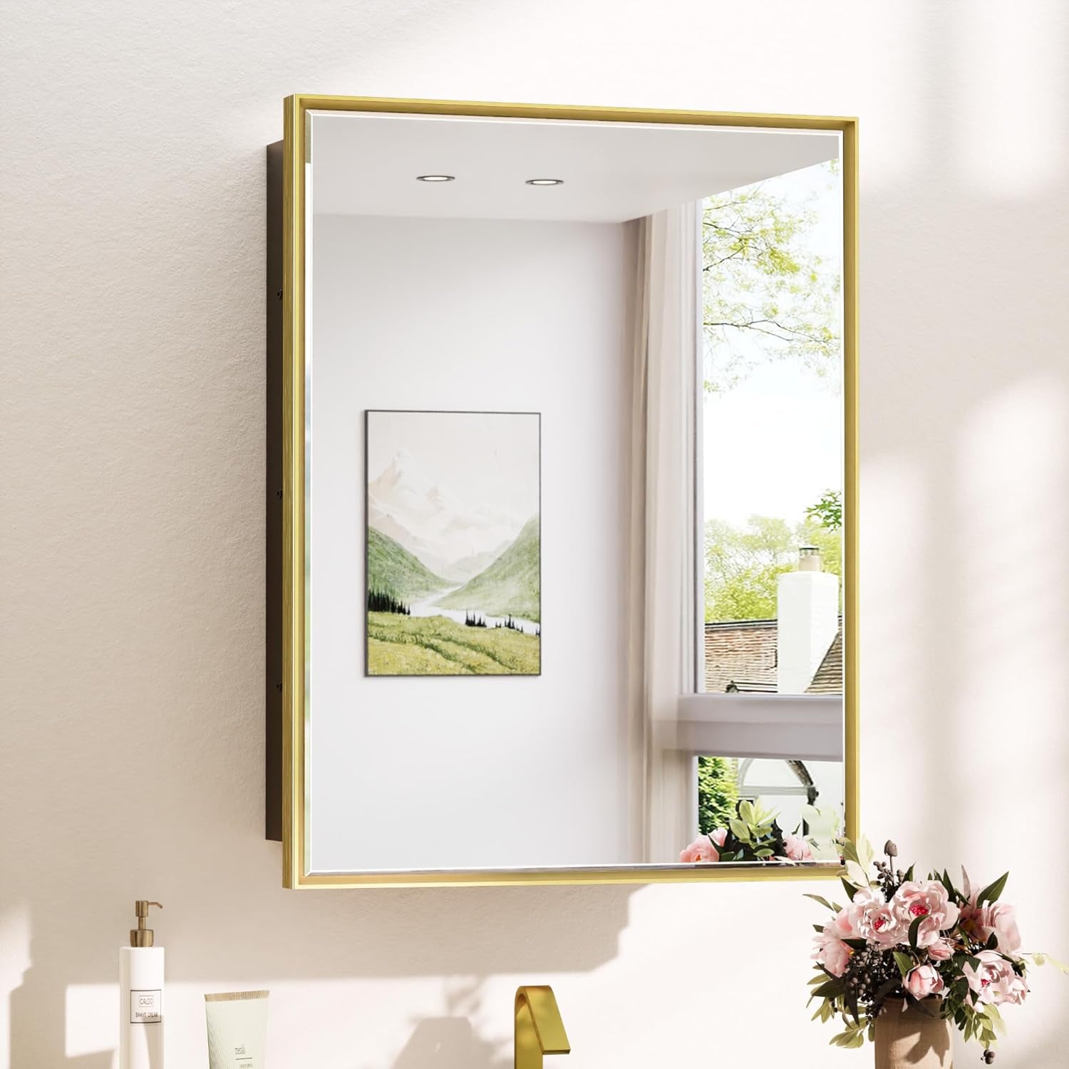 Wall Mounted Medicine Cabinet with Mirror – Aluminum Alloy Framed Bathroom Storage Cabinet with Beveled Mirrored Door, Modern Design for Vanity, Organized and Space-Saving Solution