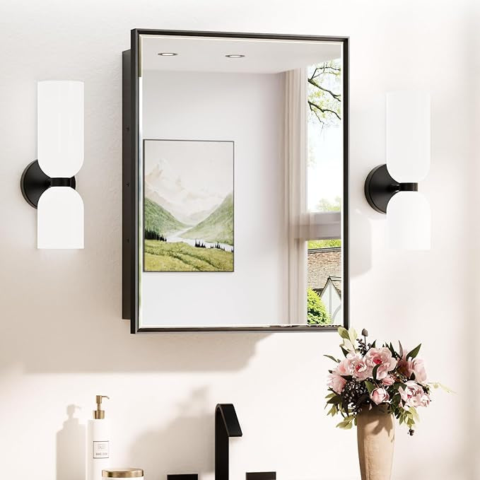 Wall Mounted Medicine Cabinet with Mirror – Aluminum Alloy Framed Bathroom Storage Cabinet with Beveled Mirrored Door, Modern Design for Vanity, Organized and Space-Saving Solution