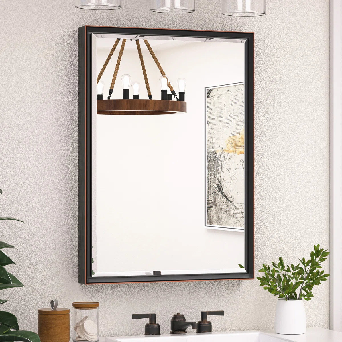 Rectangular Framed Bathroom Vanity Mirror – Beveled Edge Wall Mirror, Elegant and Durable Design for Bathroom, Entryway, or Bedroom Wall Decor