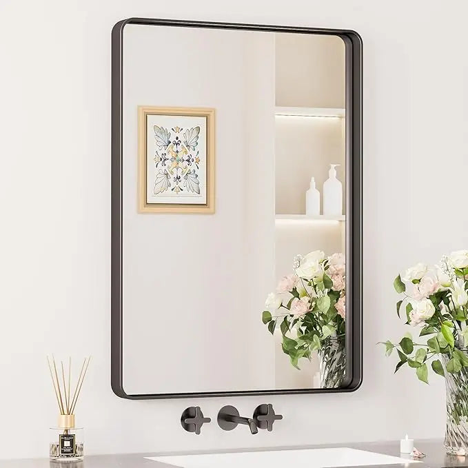 Bathroom Vanity Mirror – HD Tempered Glass Wall Mirror with Aluminum Frame, Horizontal or Vertical Mount, Modern Over Sink Mirror for Bathroom, Entryway, or Bedroom