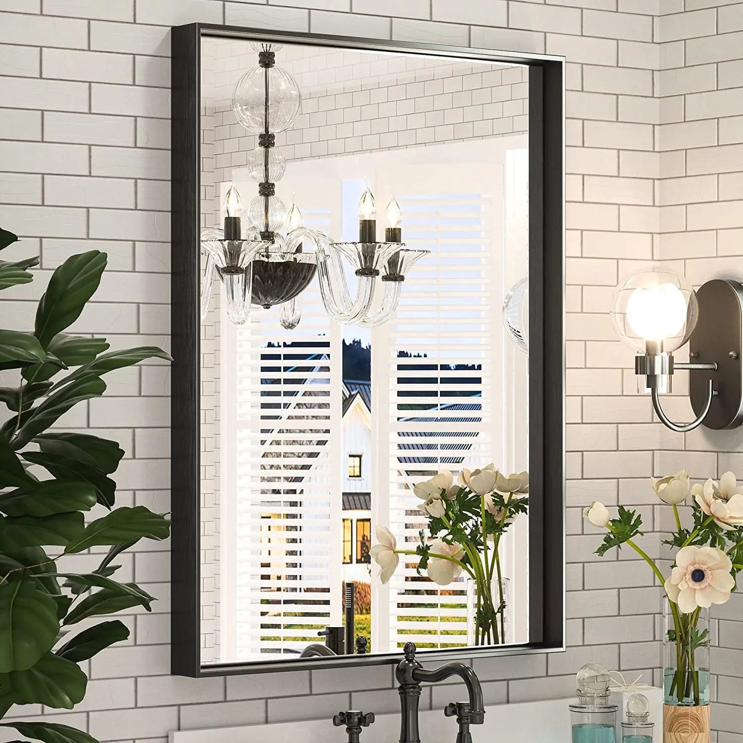 Framed Bathroom Vanity Mirror for Over Sink – Rectangular Metal Frame Vanity Mirror for Wall, Modern Farmhouse Style, Mount Horizontally or Vertically for Bathroom Decor
