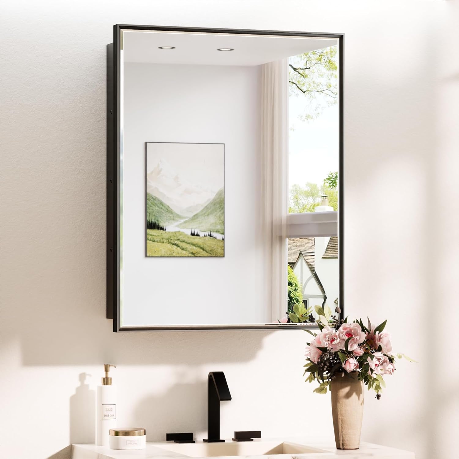 Wall Mounted Medicine Cabinet with Mirror – Aluminum Alloy Framed Bathroom Storage Cabinet with Beveled Mirrored Door, Modern Design for Vanity, Organized and Space-Saving Solution