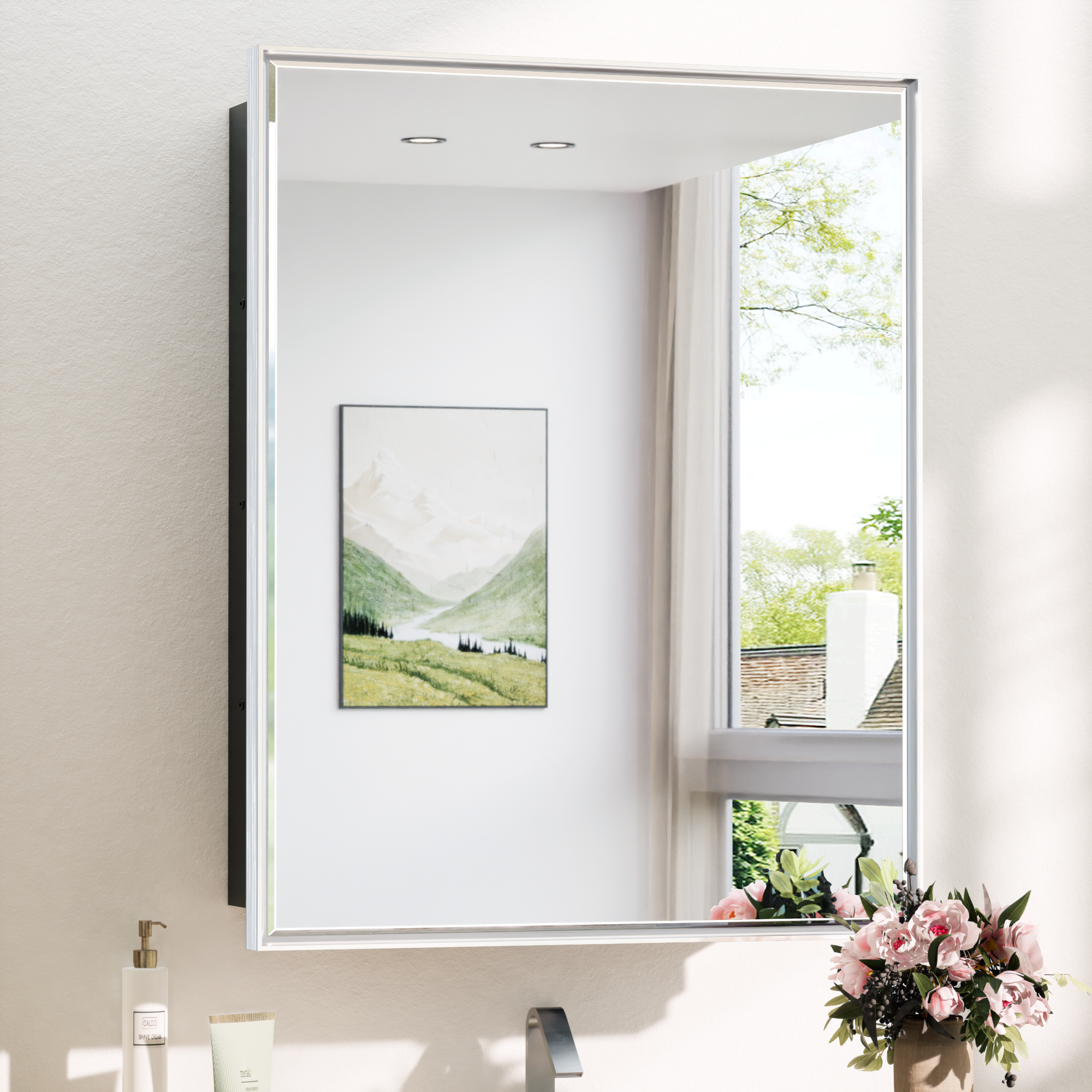 Wall Mounted Medicine Cabinet with Mirror – Aluminum Alloy Framed Bathroom Storage Cabinet with Beveled Mirrored Door, Modern Design for Vanity, Organized and Space-Saving Solution