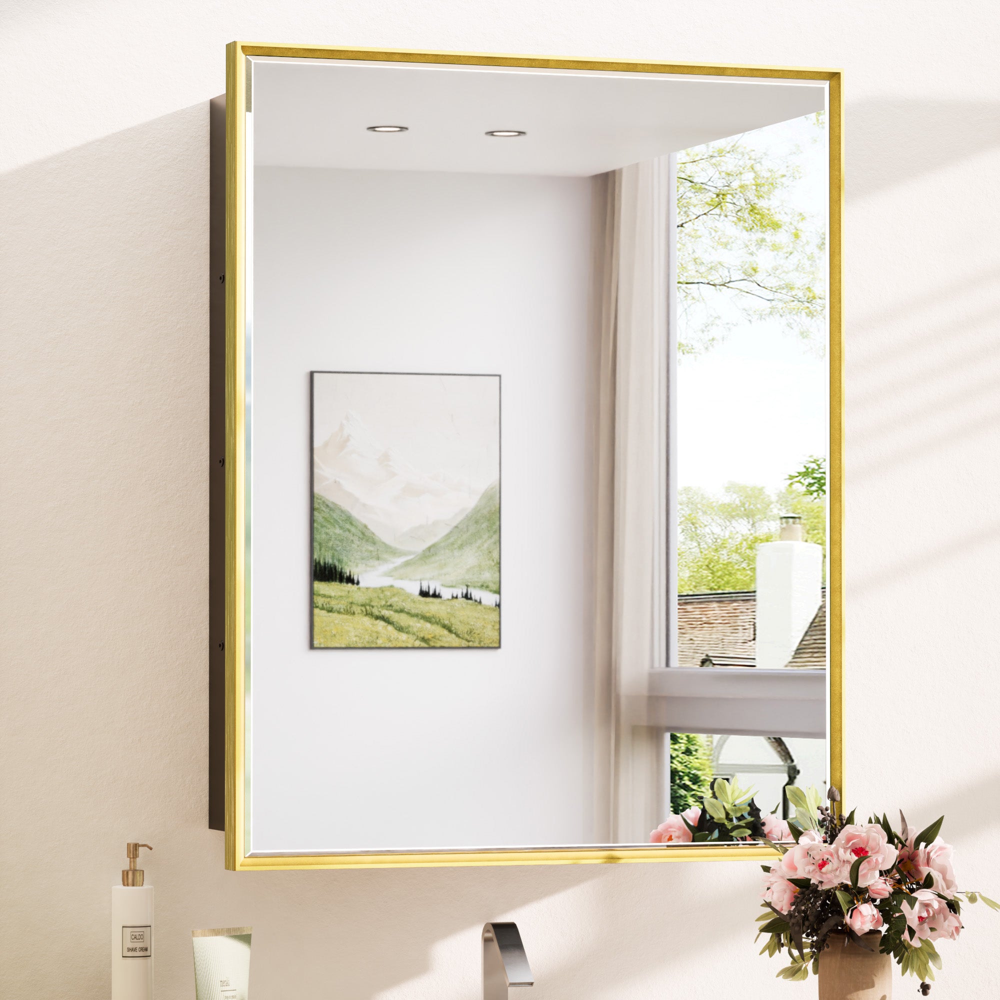 Wall Mounted Medicine Cabinet with Mirror – Aluminum Alloy Framed Bathroom Storage Cabinet with Beveled Mirrored Door, Modern Design for Vanity, Organized and Space-Saving Solution