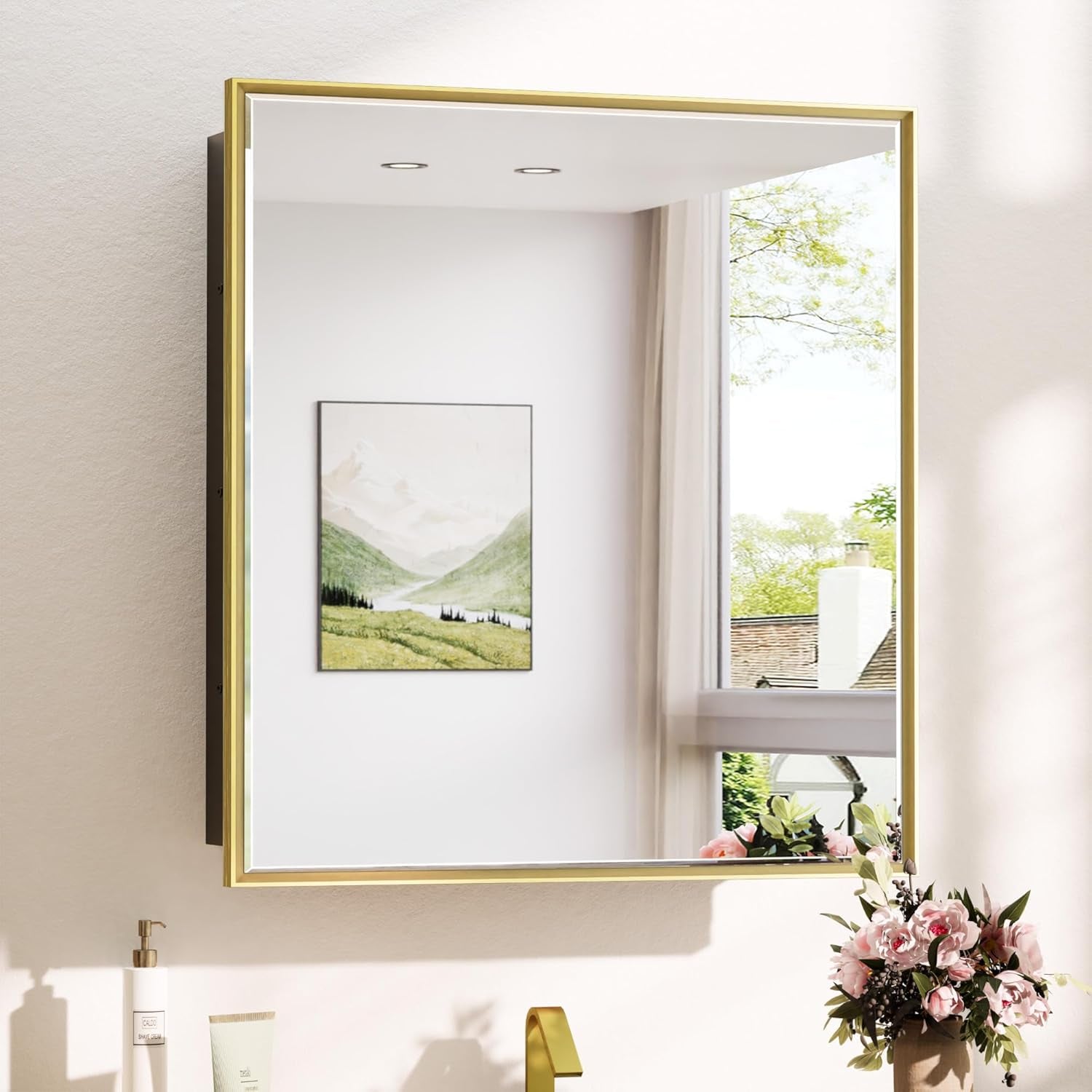 Wall Mounted Medicine Cabinet with Mirror – Aluminum Alloy Framed Bathroom Storage Cabinet with Beveled Mirrored Door, Modern Design for Vanity, Organized and Space-Saving Solution