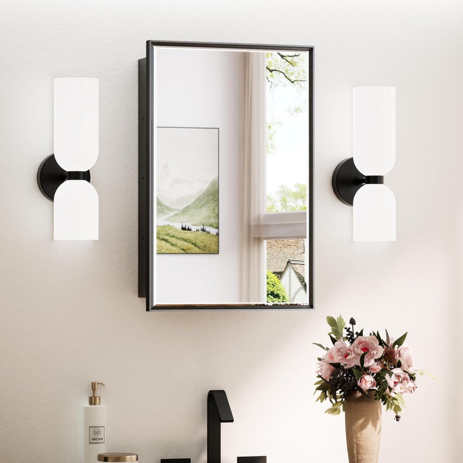 Wall Mounted Medicine Cabinet with Mirror – Aluminum Alloy Framed Bathroom Storage Cabinet with Beveled Mirrored Door, Modern Design for Vanity, Organized and Space-Saving Solution