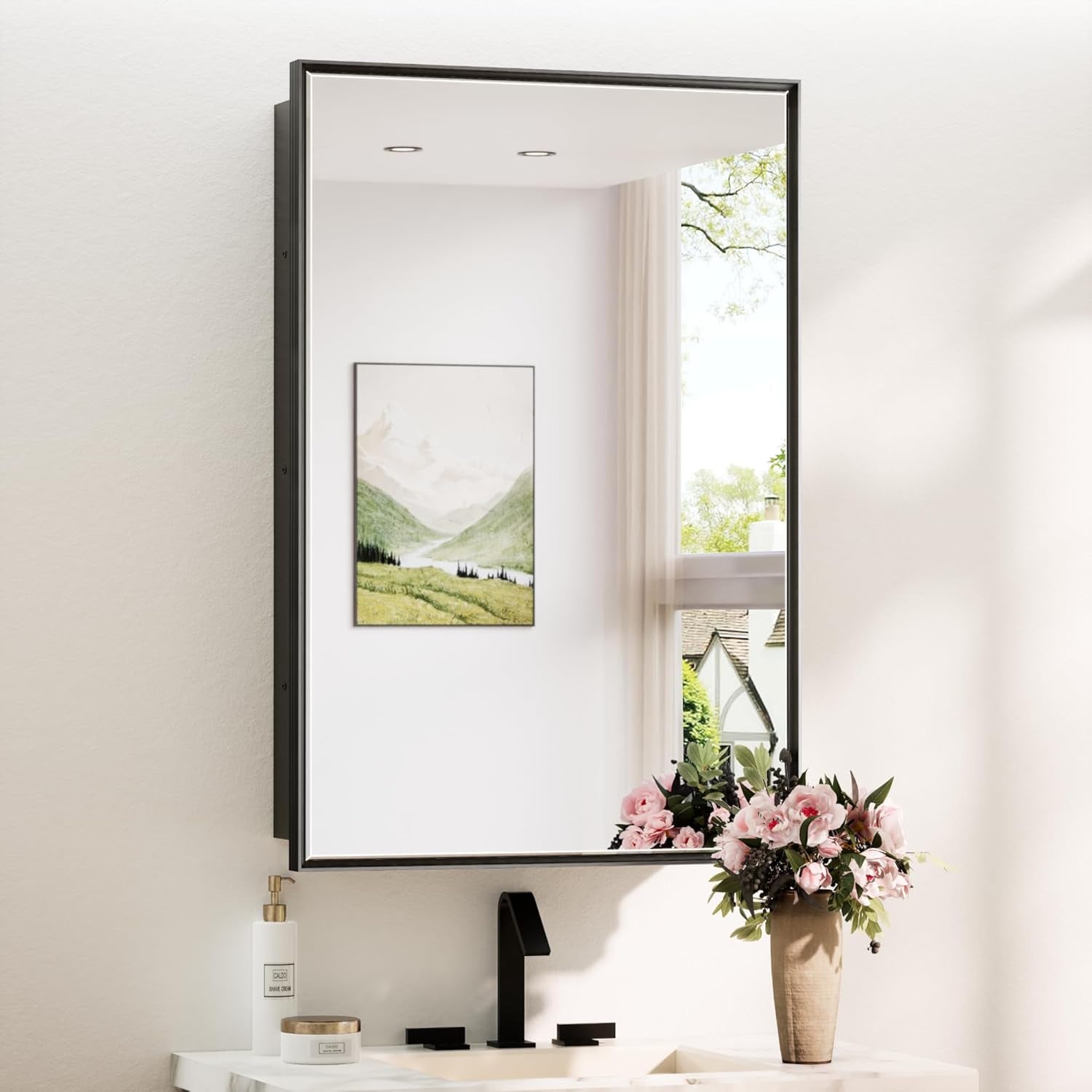 Wall Mounted Medicine Cabinet with Mirror – Aluminum Alloy Framed Bathroom Storage Cabinet with Beveled Mirrored Door, Modern Design for Vanity, Organized and Space-Saving Solution