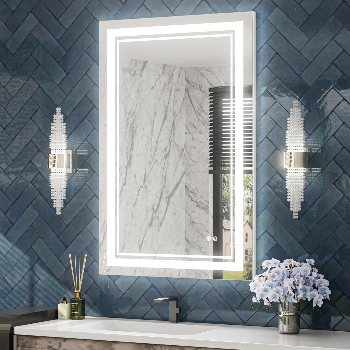 Rectangular Frameless LED Bathroom Vanity Mirror – Wall Mounted, Anti-Fog, Dimmable Bright Light with 3 Color Modes, Modern Lighted Mirror for Stylish and Functional Bathroom Decor