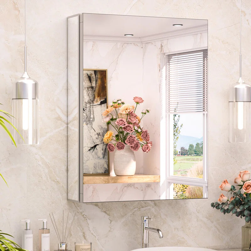 TokeShimi  Aluminum Medicine Cabinet with Mirror | Recessed or Surface Mount | Adjustable Tempered Glass Shelves | Modern Bathroom Storage Cabinet