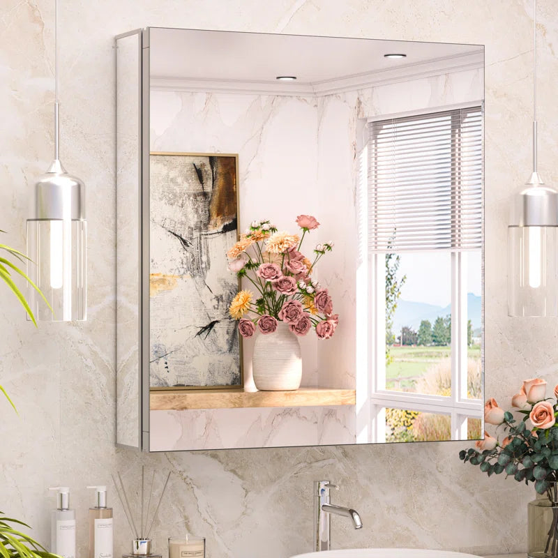 TokeShimi  Aluminum Medicine Cabinet with Mirror | Recessed or Surface Mount | Adjustable Tempered Glass Shelves | Modern Bathroom Storage Cabinet