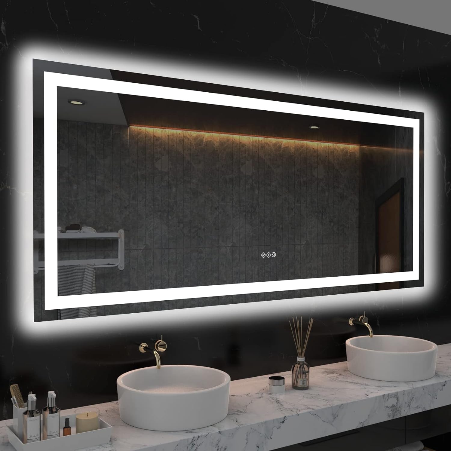 LED Mirror for Bathroom Vanity, Backlit + Front lit, LED Bathroom Mirror with Lights, Anti-Fog Backlit Mirrror with Tempered Glass, Waterproof, Memory Function, Shatterproof, UL Listed