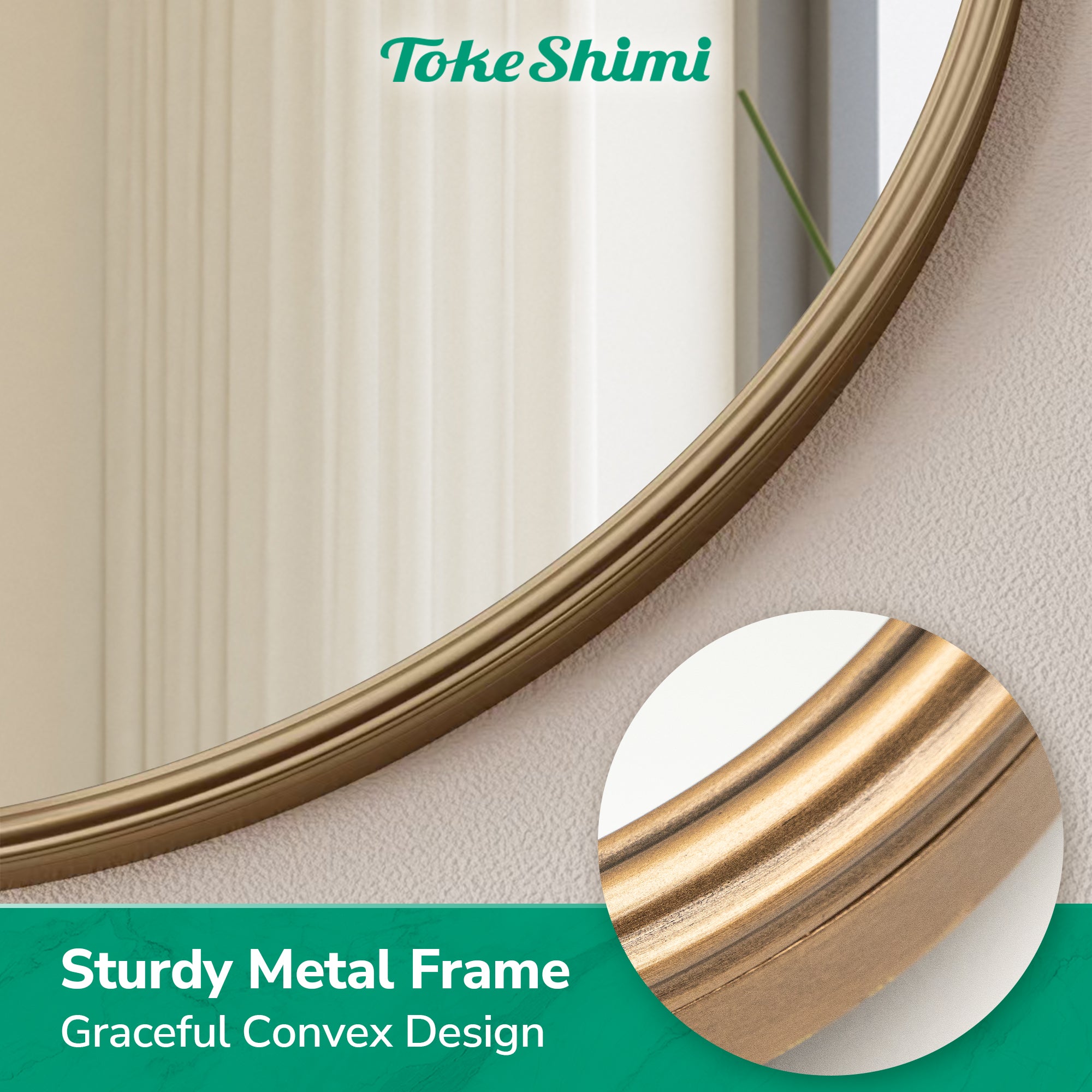 Vintage Gold Round Mirror with Metal Frame – Antique Wall-Mounted Vanity Mirror for Bedroom, Bathroom, or Fireplace, Baroque Style with French Cleat Mounting for Elegant Home Décor