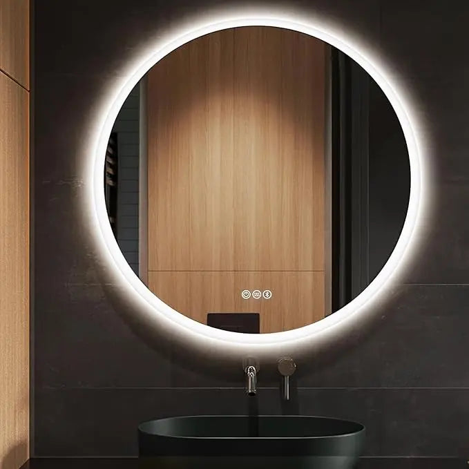 LED Round Vanity Mirror LED Front Lights Mirror Bathroom Vanity Lighted Mirror Dimmable Circle Mirror with Lights Wall Mounted Modern Makeup Mirror Anti-Fog, CRI 90+