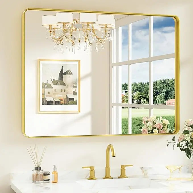 Bathroom Vanity Mirror – HD Tempered Glass Wall Mirror with Aluminum Frame, Horizontal or Vertical Mount, Modern Over Sink Mirror for Bathroom, Entryway, or Bedroom