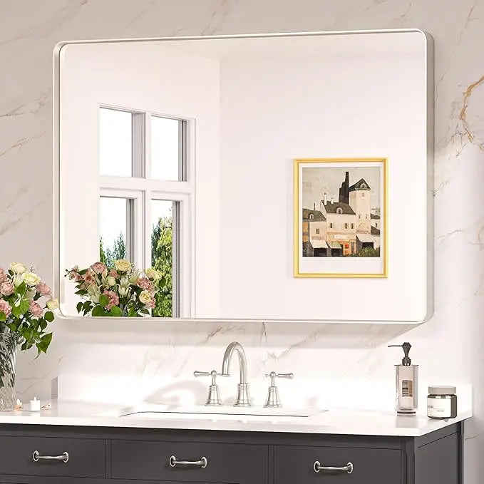 Bathroom Vanity Mirror – HD Tempered Glass Wall Mirror with Aluminum Frame, Horizontal or Vertical Mount, Modern Over Sink Mirror for Bathroom, Entryway, or Bedroom