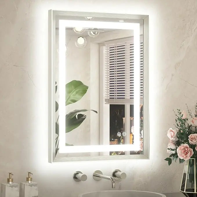Bathroom Vanity LED Mirror  Frame Frontlit & Backlit Vanity Mirror Anti-Fog Stepless Dimmable 3 Colors White/Warm/Natural Mirror with Lights Wall-Mounted