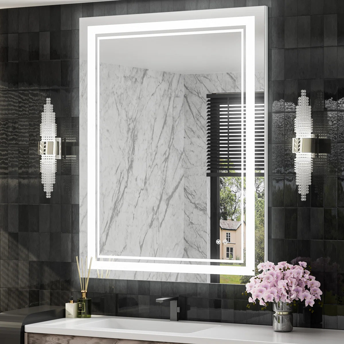 Rectangular Frameless LED Bathroom Vanity Mirror – Wall Mounted, Anti-Fog, Dimmable Bright Light with 3 Color Modes, Modern Lighted Mirror for Stylish and Functional Bathroom Decor