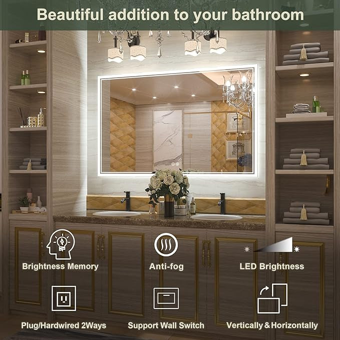 TokeShimi LED Bathroom Vanity Mirror with Lights, Wall Mounted Mirror Cabinet with Tri-Color Dimmable Lighting (3000K/4500K/6000K), Touch Sensor, Modern Storage Design