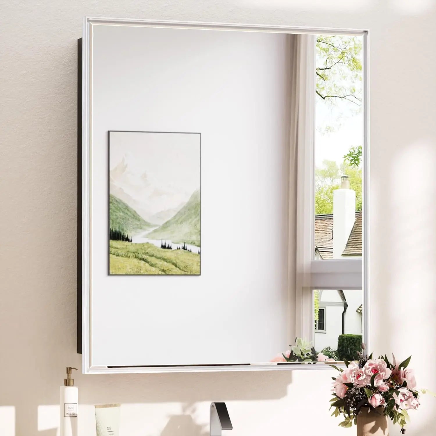 Wall Mounted Medicine Cabinet with Mirror – Aluminum Alloy Framed Bathroom Storage Cabinet with Beveled Mirrored Door, Modern Design for Vanity, Organized and Space-Saving Solution