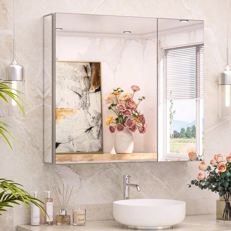 TokeShimi  Aluminum Medicine Cabinet with Mirror | Recessed or Surface Mount | Adjustable Tempered Glass Shelves | Modern Bathroom Storage Cabinet