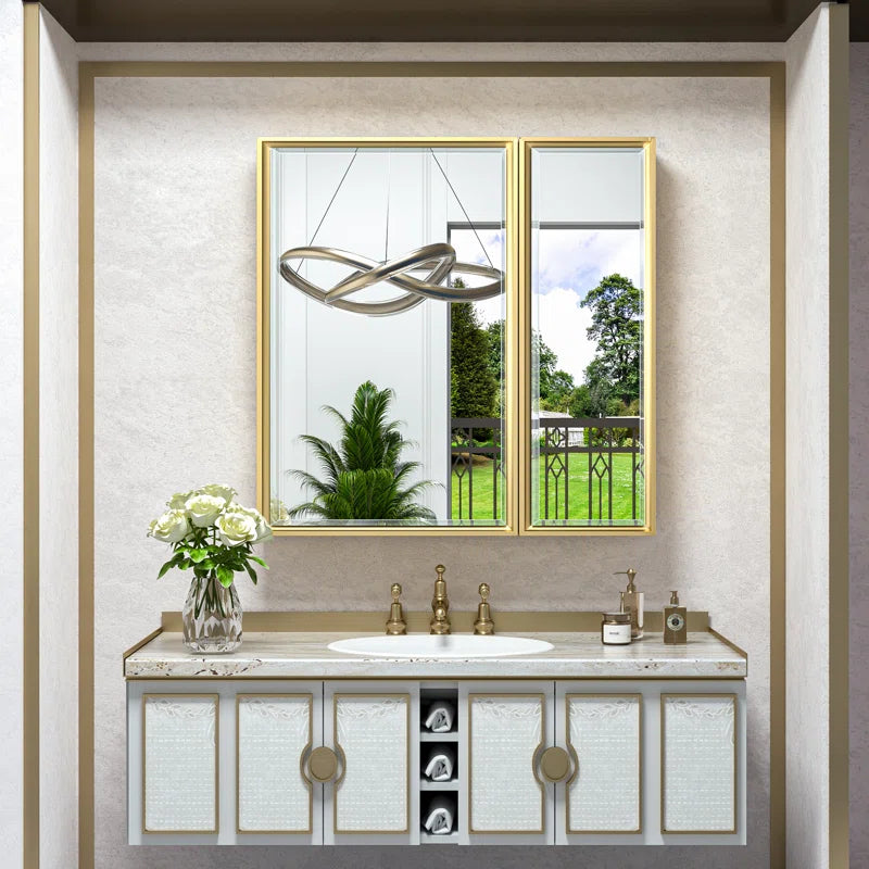 Wall Mounted Medicine Cabinet with Mirror – Aluminum Alloy Framed Bathroom Storage Cabinet with Beveled Mirrored Door, Modern Design for Vanity, Organized and Space-Saving Solution