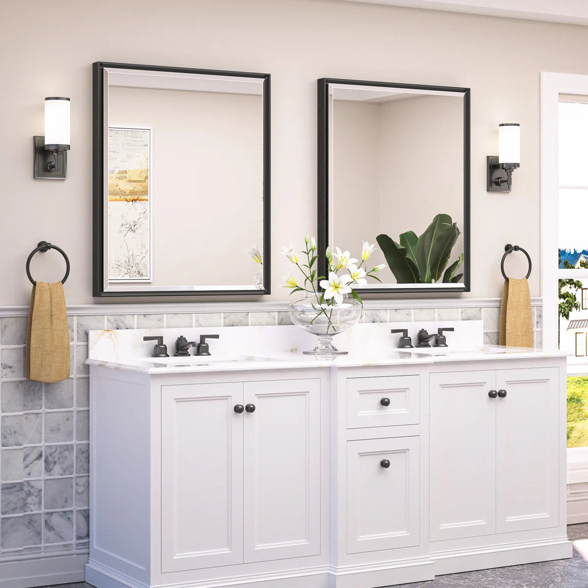 Rectangular Framed Bathroom Vanity Mirror – Beveled Edge Wall Mirror, Elegant and Durable Design for Bathroom, Entryway, or Bedroom Wall Decor