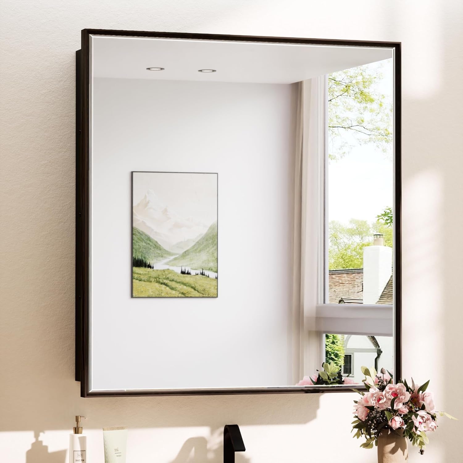 Wall Mounted Medicine Cabinet with Mirror – Aluminum Alloy Framed Bathroom Storage Cabinet with Beveled Mirrored Door, Modern Design for Vanity, Organized and Space-Saving Solution