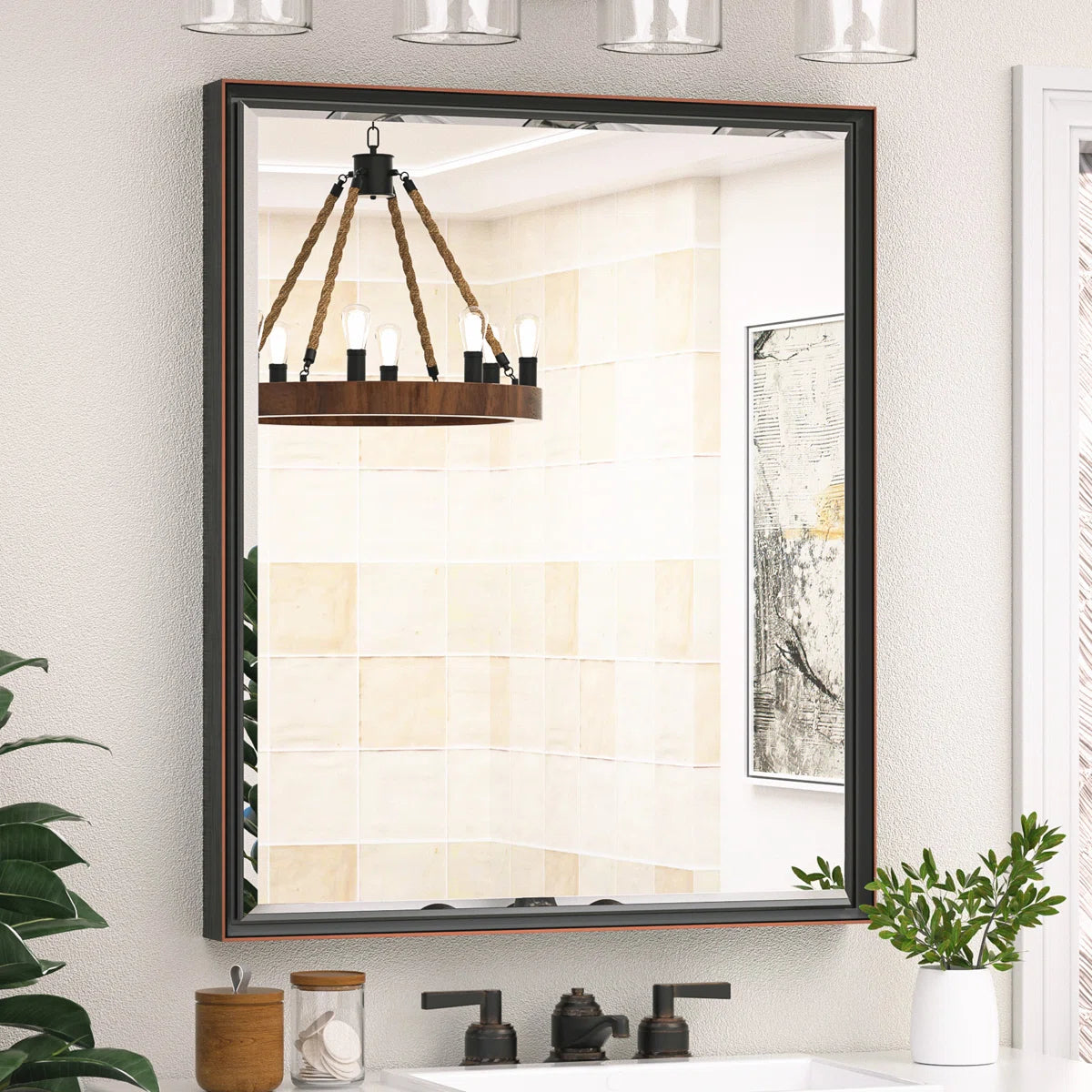 Rectangular Framed Bathroom Vanity Mirror – Beveled Edge Wall Mirror, Elegant and Durable Design for Bathroom, Entryway, or Bedroom Wall Decor