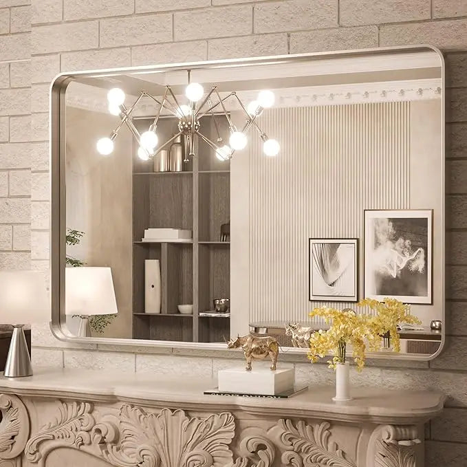 Bathroom Vanity Mirror – HD Tempered Glass Wall Mirror with Aluminum Frame, Horizontal or Vertical Mount, Modern Over Sink Mirror for Bathroom, Entryway, or Bedroom