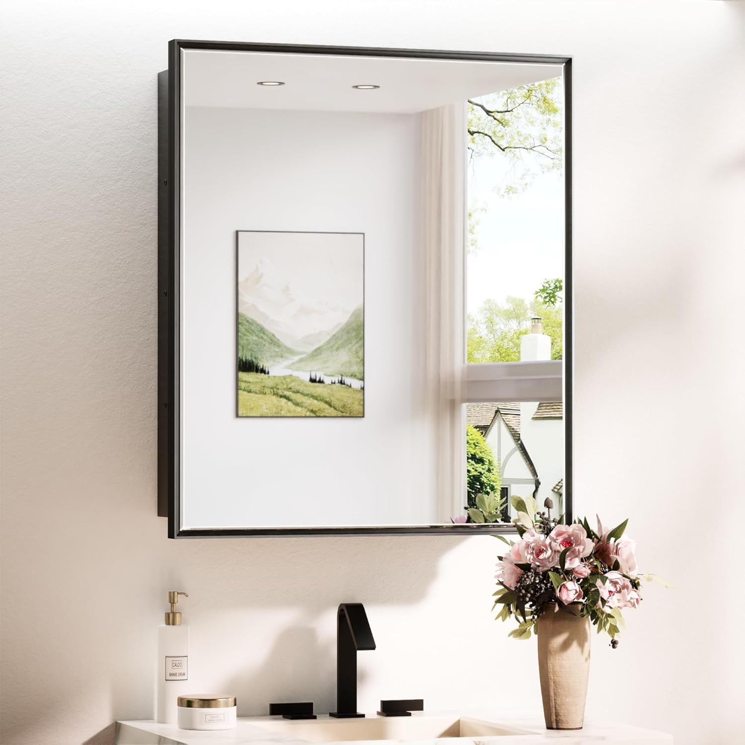 Wall Mounted Medicine Cabinet with Mirror – Aluminum Alloy Framed Bathroom Storage Cabinet with Beveled Mirrored Door, Modern Design for Vanity, Organized and Space-Saving Solution