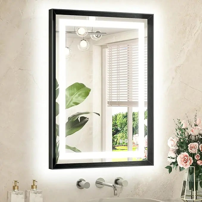 Bathroom Vanity LED Mirror  Frame Frontlit & Backlit Vanity Mirror Anti-Fog Stepless Dimmable 3 Colors White/Warm/Natural Mirror with Lights Wall-Mounted