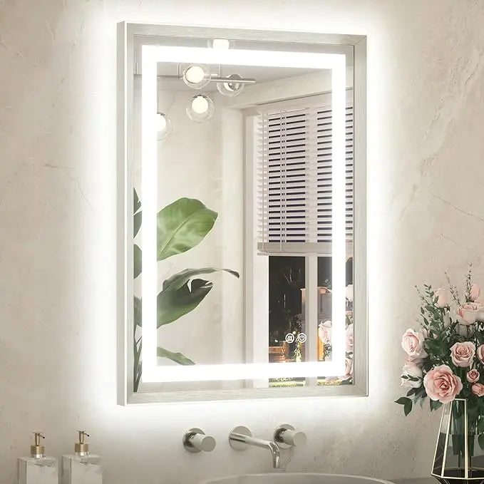 Bathroom Vanity LED Mirror  Frame Frontlit & Backlit Vanity Mirror Anti-Fog Stepless Dimmable 3 Colors White/Warm/Natural Mirror with Lights Wall-Mounted