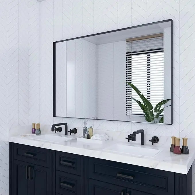 Framed Bathroom Vanity Mirror for Over Sink – Rectangular Metal Frame Vanity Mirror for Wall, Modern Farmhouse Style, Mount Horizontally or Vertically for Bathroom Decor