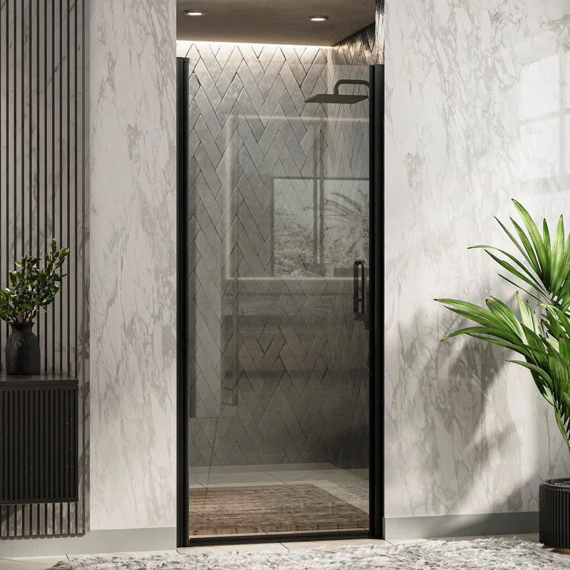 Pivot Frameless Glass Shower Door – Modern Clear Glass Bathroom Shower Entry with Reversible Opening, Sleek Handle, and Minimalist Style, Easy to Install and Space-Saving Design