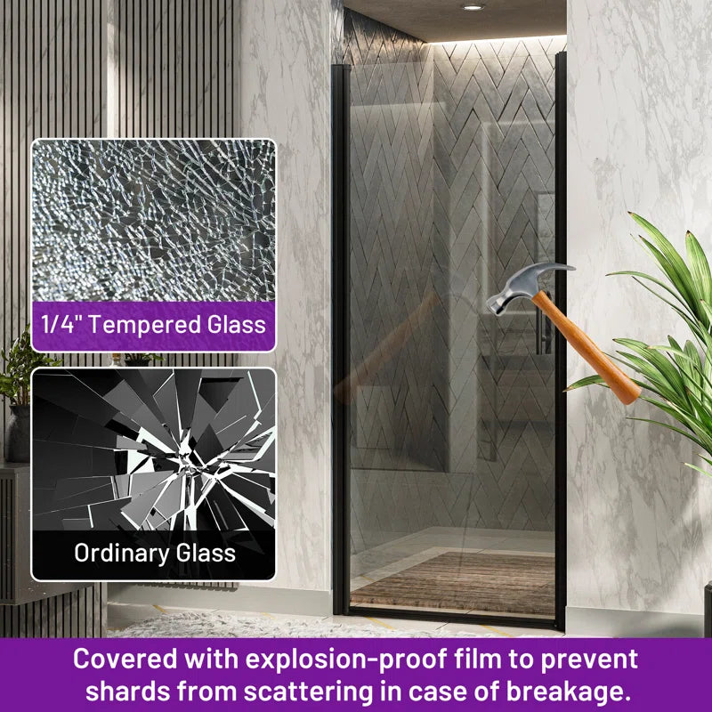Pivot Frameless Glass Shower Door – Modern Clear Glass Bathroom Shower Entry with Reversible Opening, Sleek Handle, and Minimalist Style, Easy to Install and Space-Saving Design