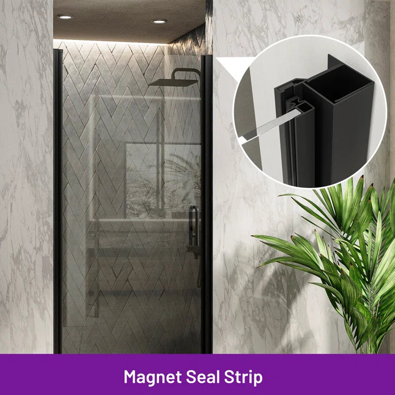Pivot Frameless Glass Shower Door – Modern Clear Glass Bathroom Shower Entry with Reversible Opening, Sleek Handle, and Minimalist Style, Easy to Install and Space-Saving Design