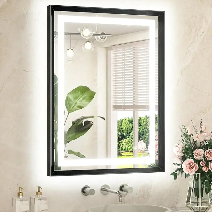 Bathroom Vanity LED Mirror  Frame Frontlit & Backlit Vanity Mirror Anti-Fog Stepless Dimmable 3 Colors White/Warm/Natural Mirror with Lights Wall-Mounted