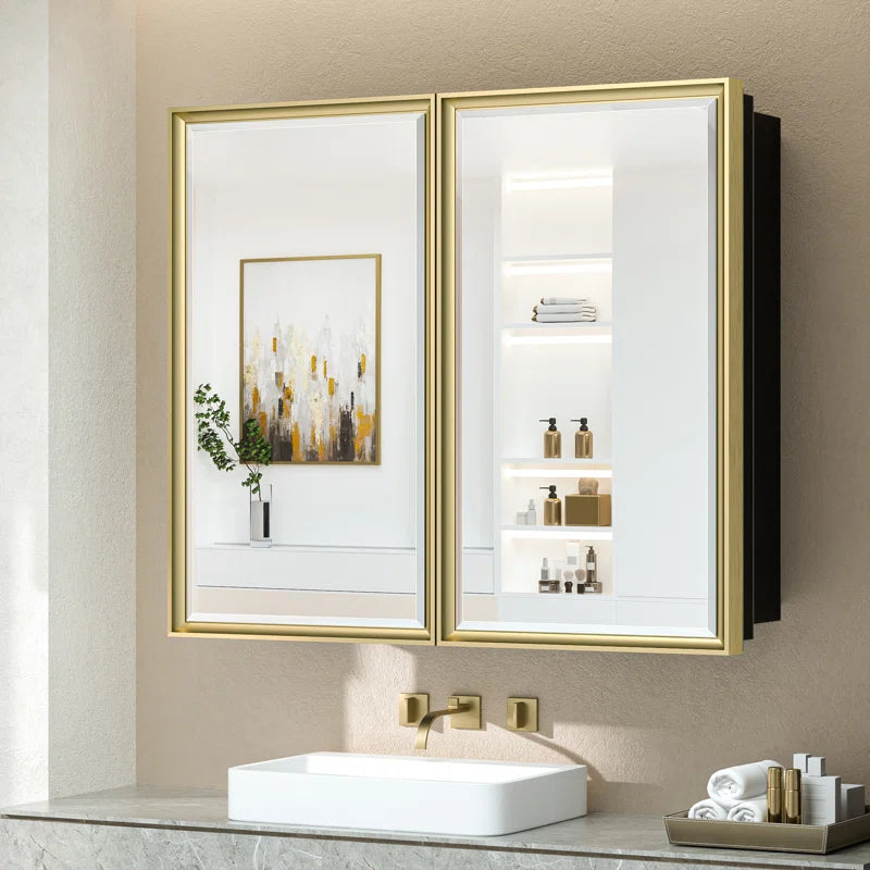 Wall Mounted Medicine Cabinet with Mirror – Aluminum Alloy Framed Bathroom Storage Cabinet with Beveled Mirrored Door, Modern Design for Vanity, Organized and Space-Saving Solution